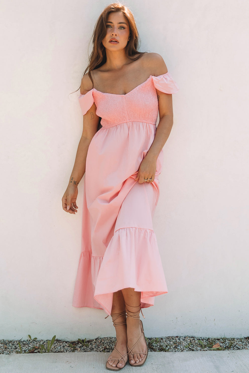 Ashlyn Flutter Sleeve Smocked Bodice Maxi Dress