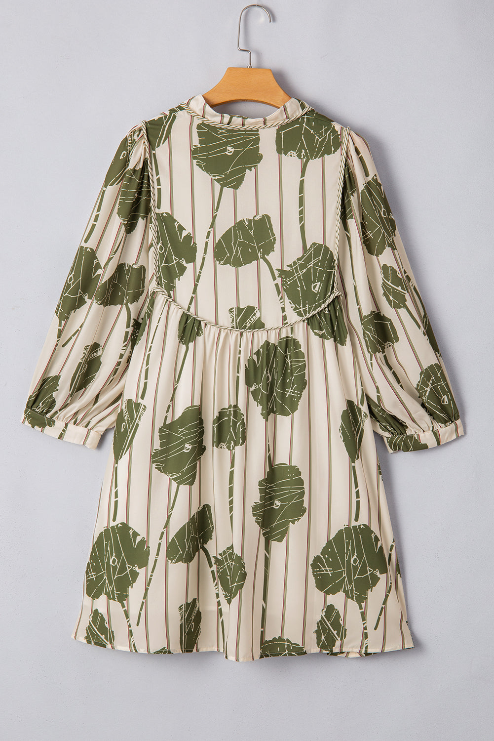 Angie Floral Striped Piping Puff Sleeve Dress