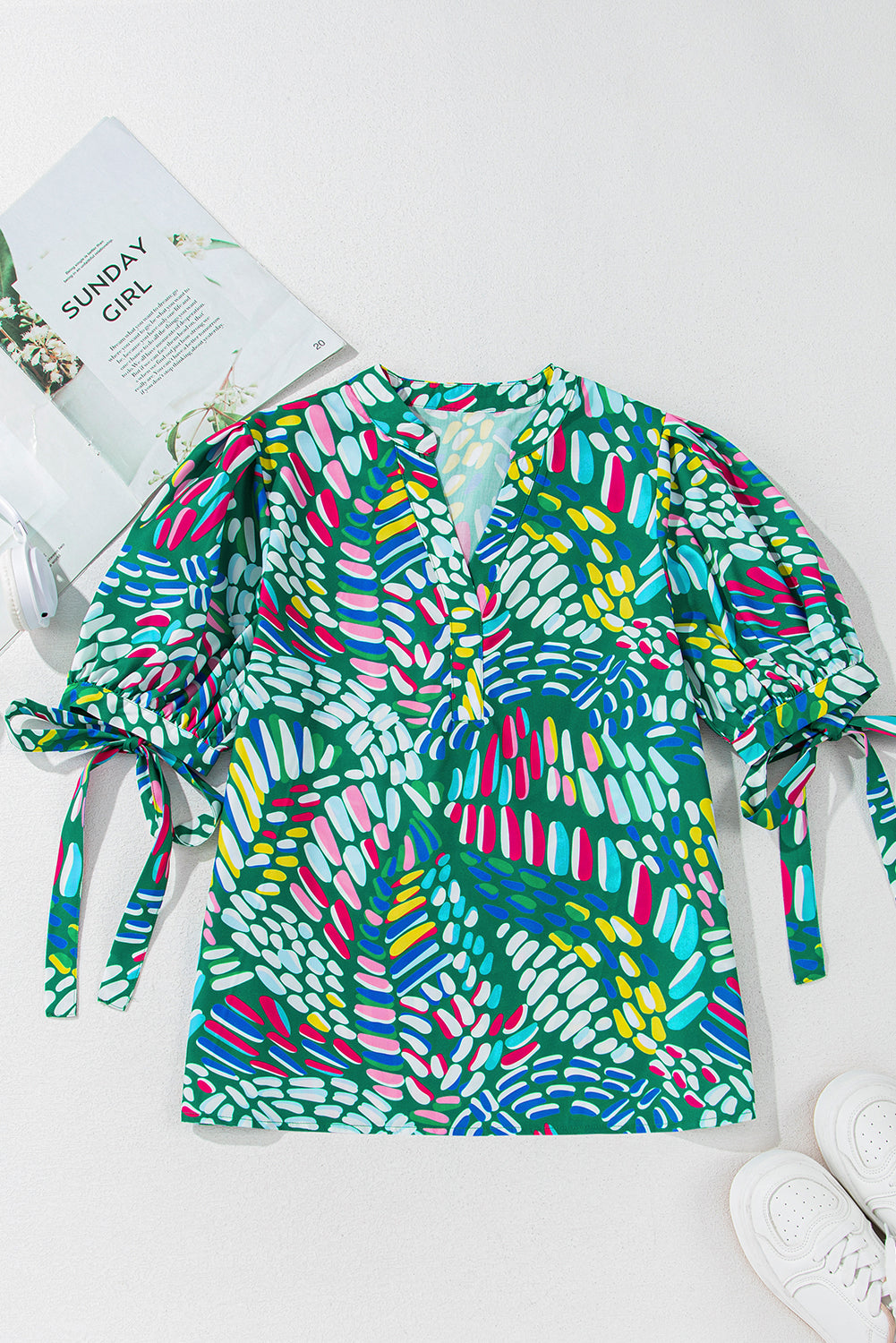 Ellianna Geometric Puff Sleeve Blouse