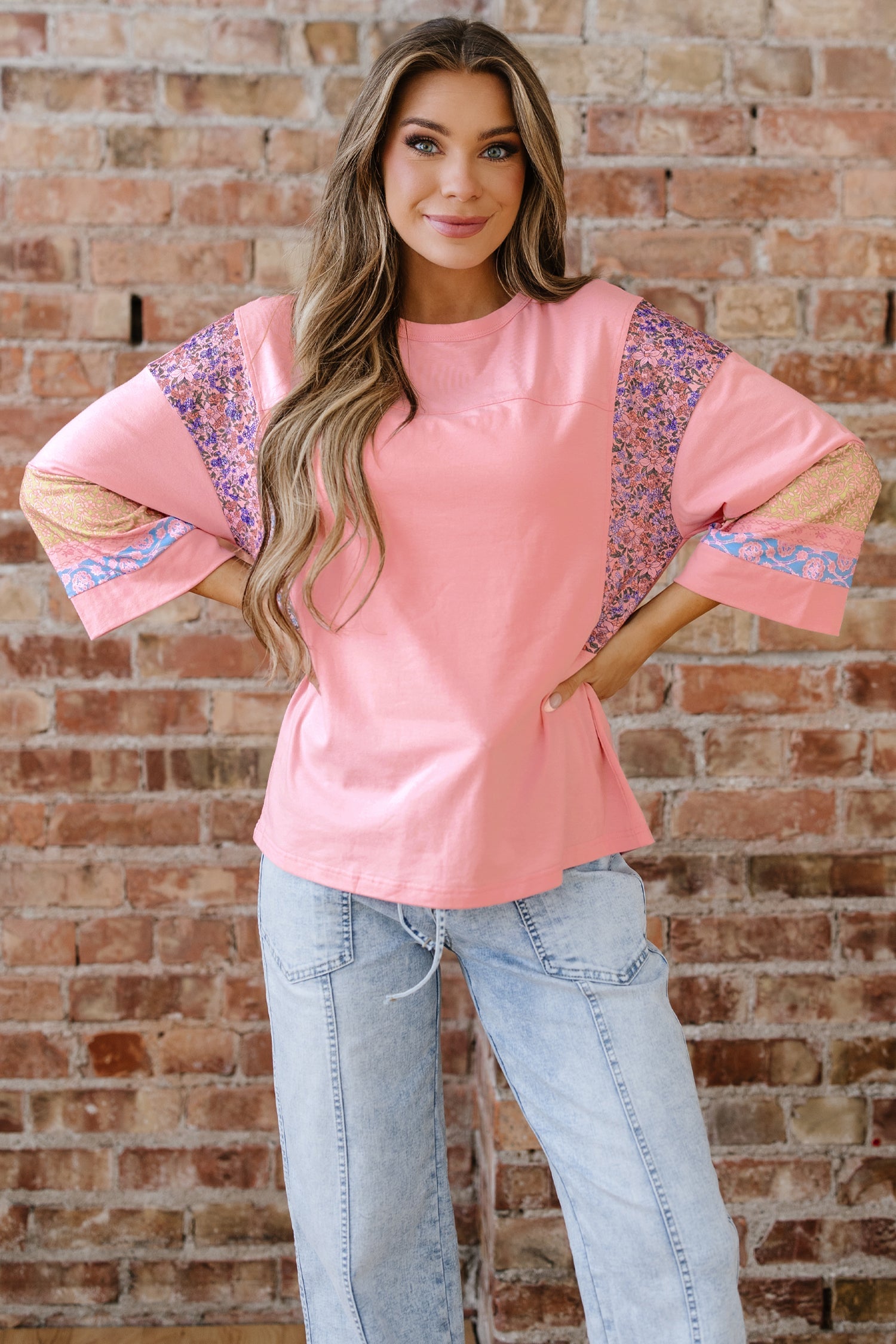 Selene Color Block Patchwork Long Sleeve Top