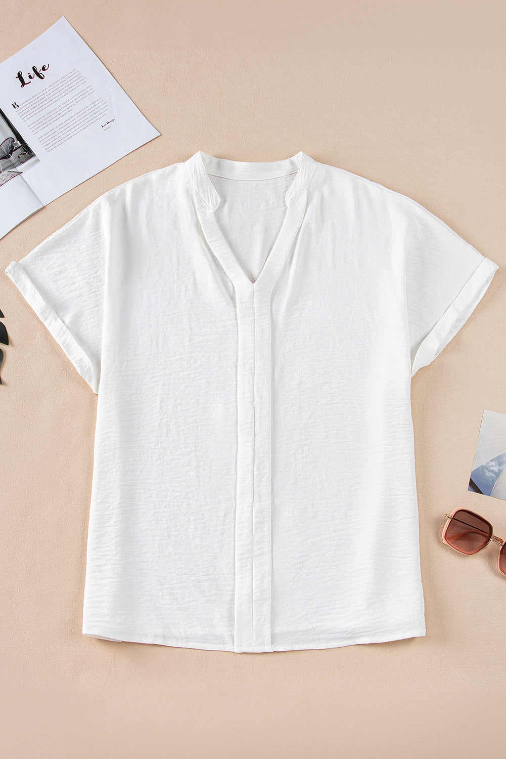 Lilla Notched Neck Batwing Sleeve Lightweight Blouse