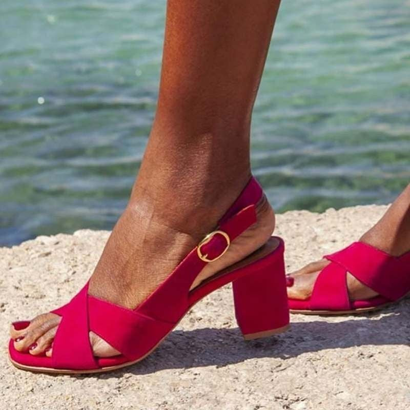 Women's Chunky Heel Open Toe Buckle Sandals | Elegant Roman-Style High Heel Sandals