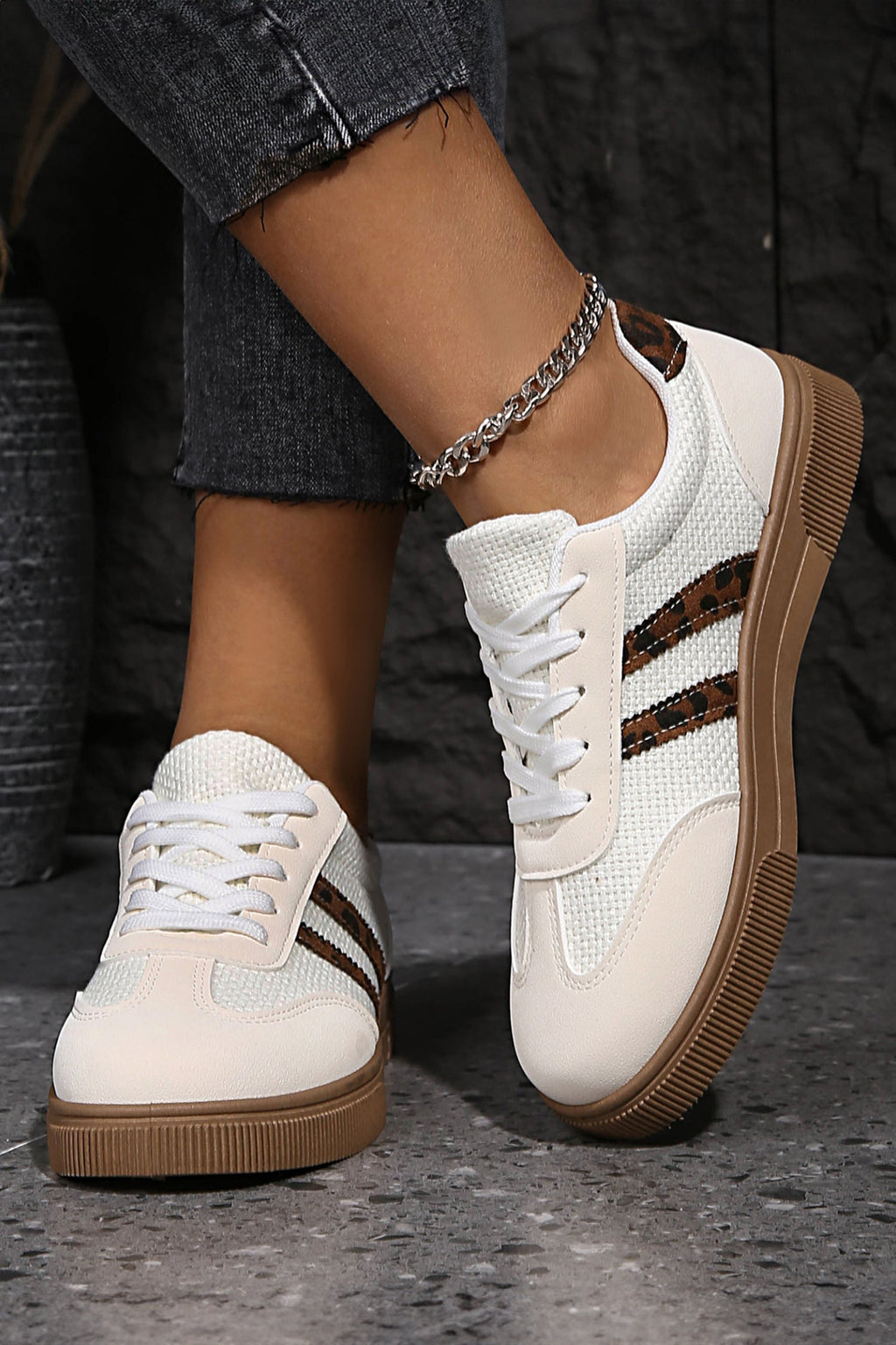 Lila Leather Patchwork Flat Sneakers