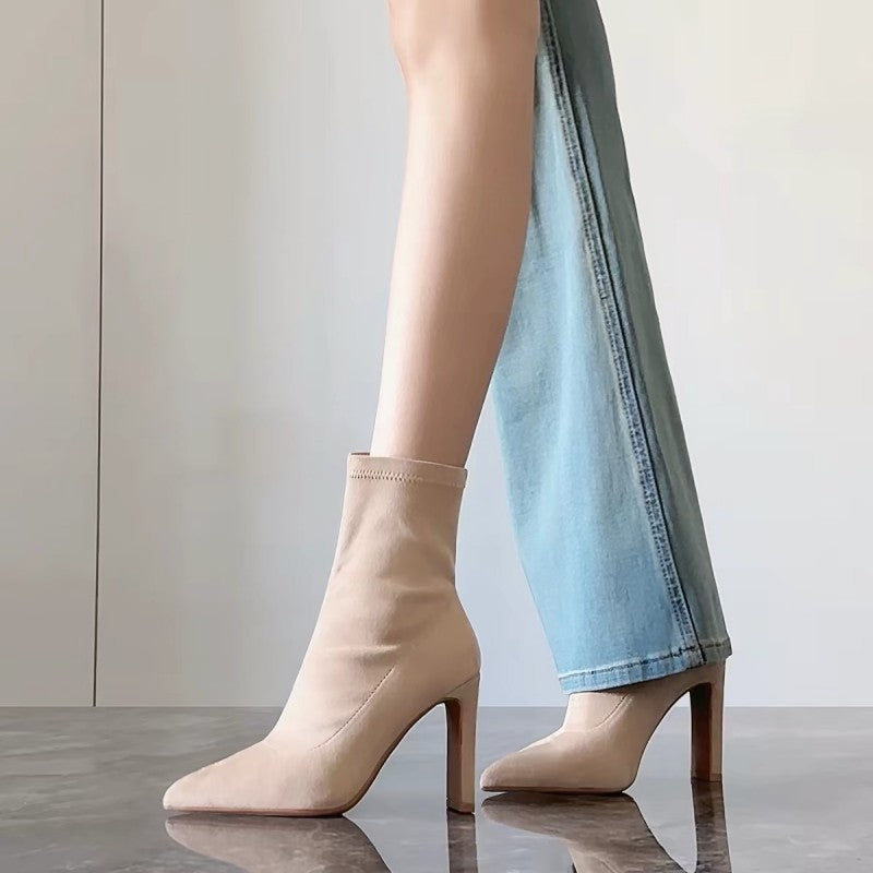 Women's Stretch Fabric Sock Ankle Boots – High Heel Slip-On