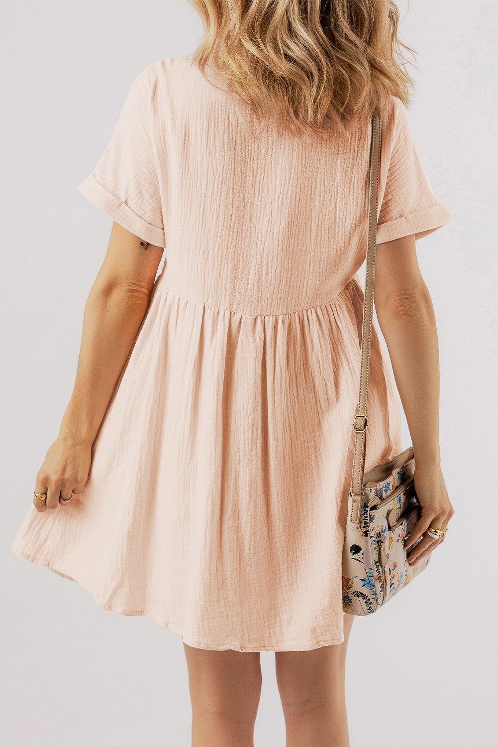 Bria Folded Short Sleeve Lace V Neck Mini Dress