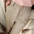 Women's Solid Color Wool-Like Tapered Trousers | Classic Ankle-Length Pants