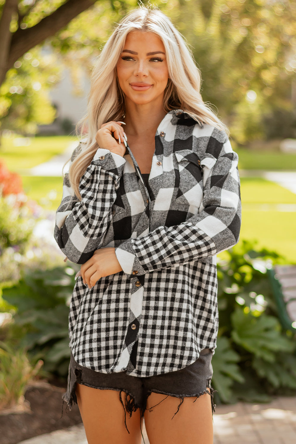Cecelia Patchwork Drawstring Hooded Shacket