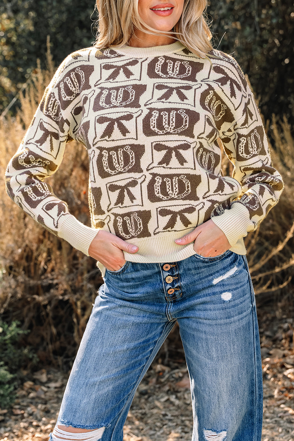Sofia Western Fashion Print Sweater