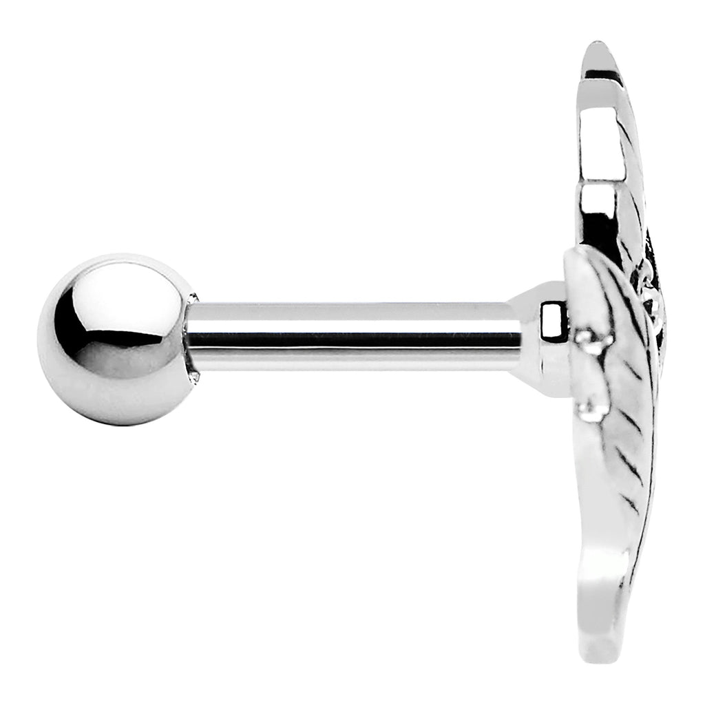Silver 925 Clear Gem Leaf Cartilage Tragus Earring