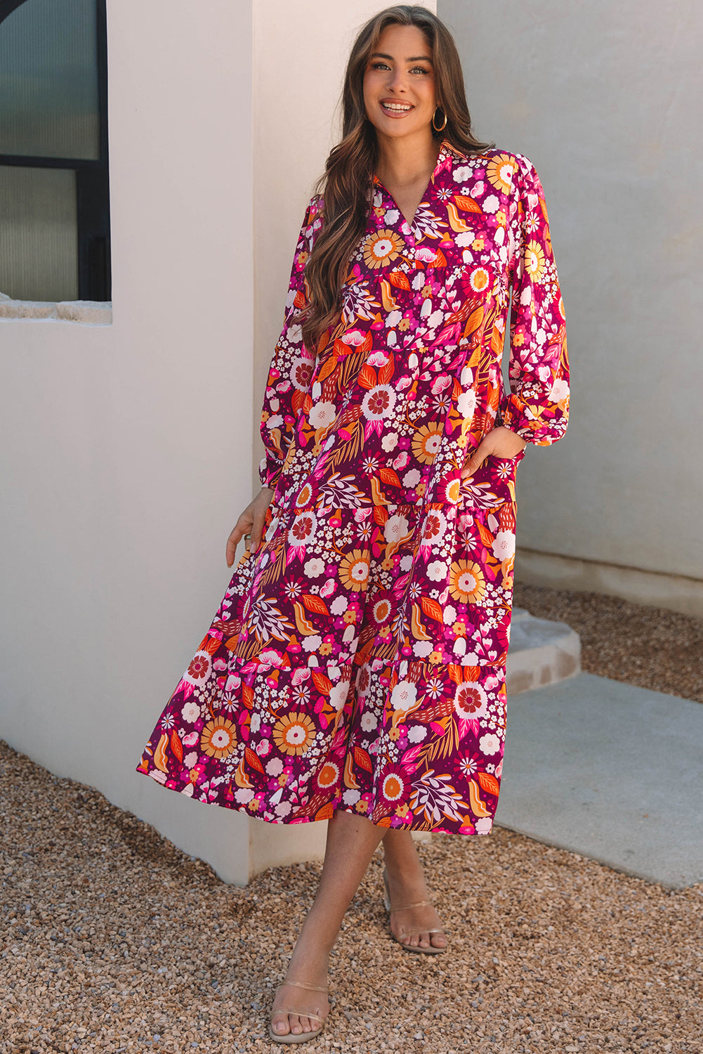 Alina Collared Tiered Long Dress