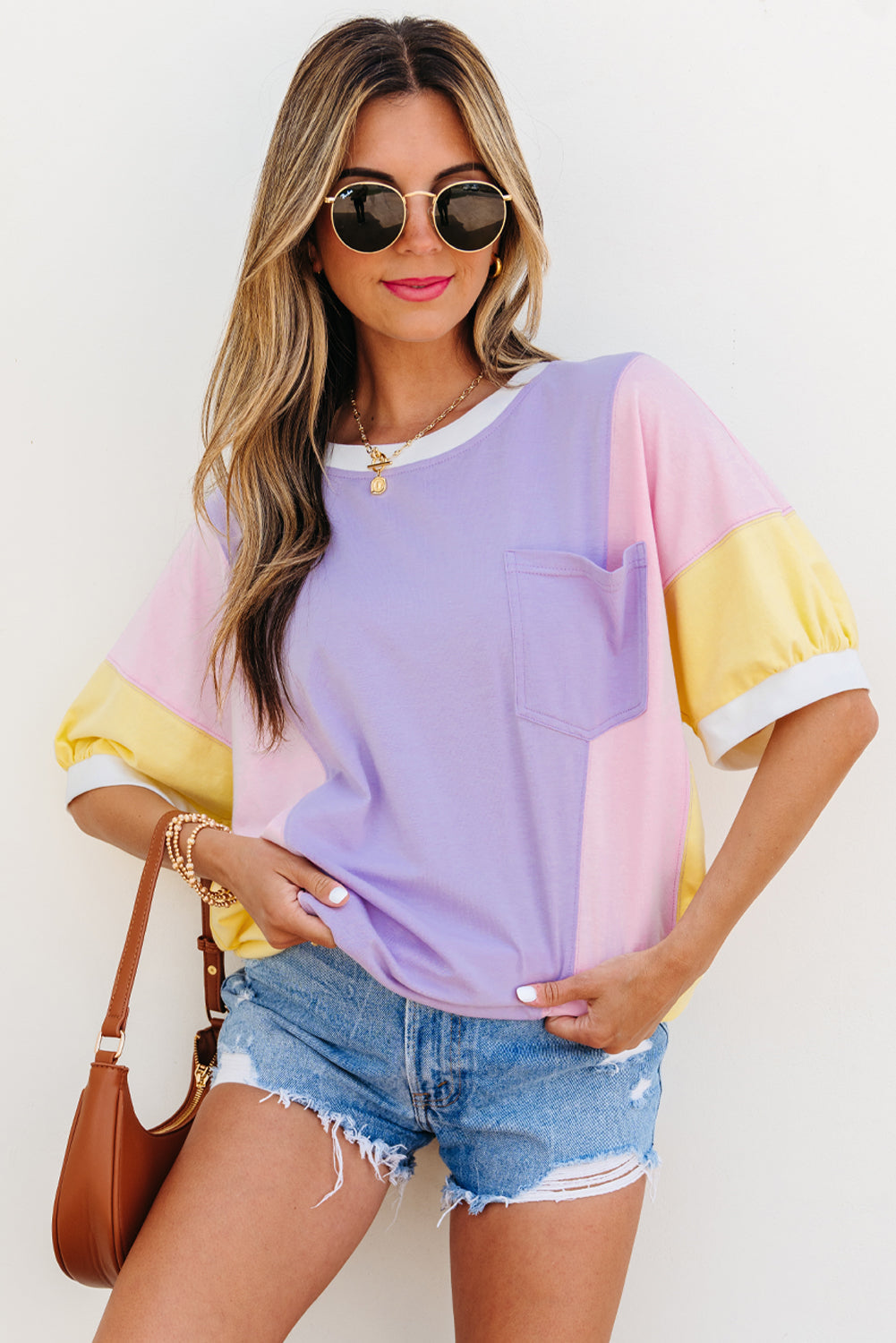 Zoe Patchwork Half Sleeve Oversized Top
