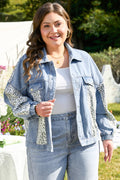 Miriam Plus Size Leopard Patchwork Denim Jacket
