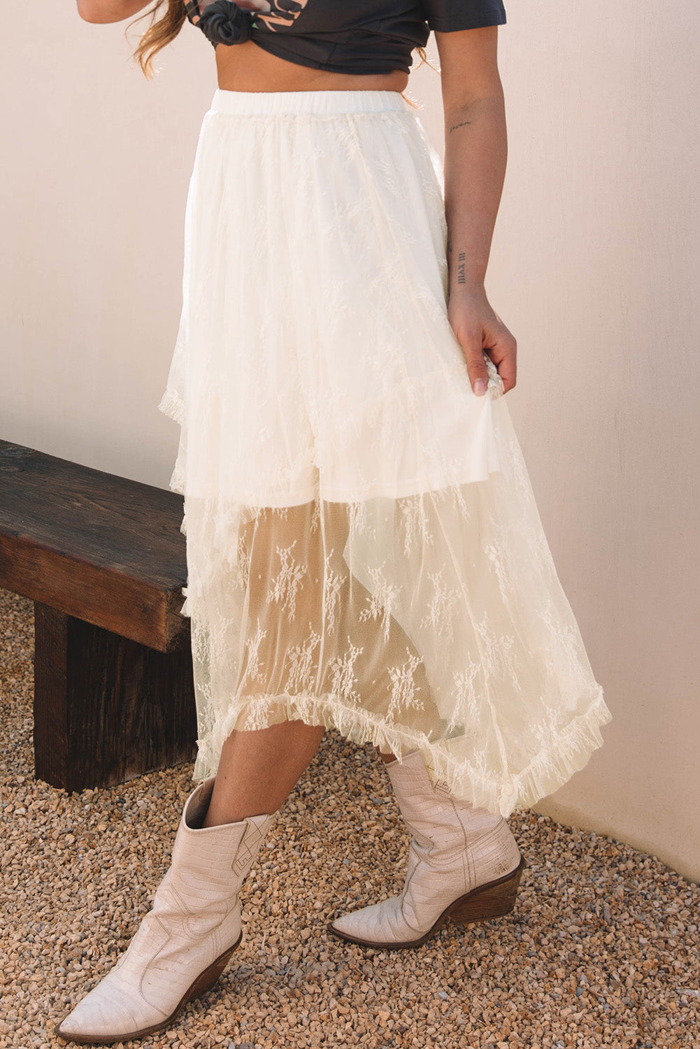 Aliza Lace Cascading Tiered High Waist Maxi Skirt