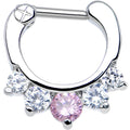 16G 1/4 Five Clear and Pink Cubic Zirconia Septum Clicker