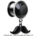 9/16 Black Dangling Mustache Steel Plug