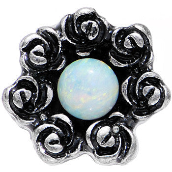 16G 1/4 White Synthetic Opal Rose Flower Tragus Cartilage Earring