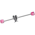 14G Pink Faux Opal Sheathed Wings Industrial Barbell 38mm