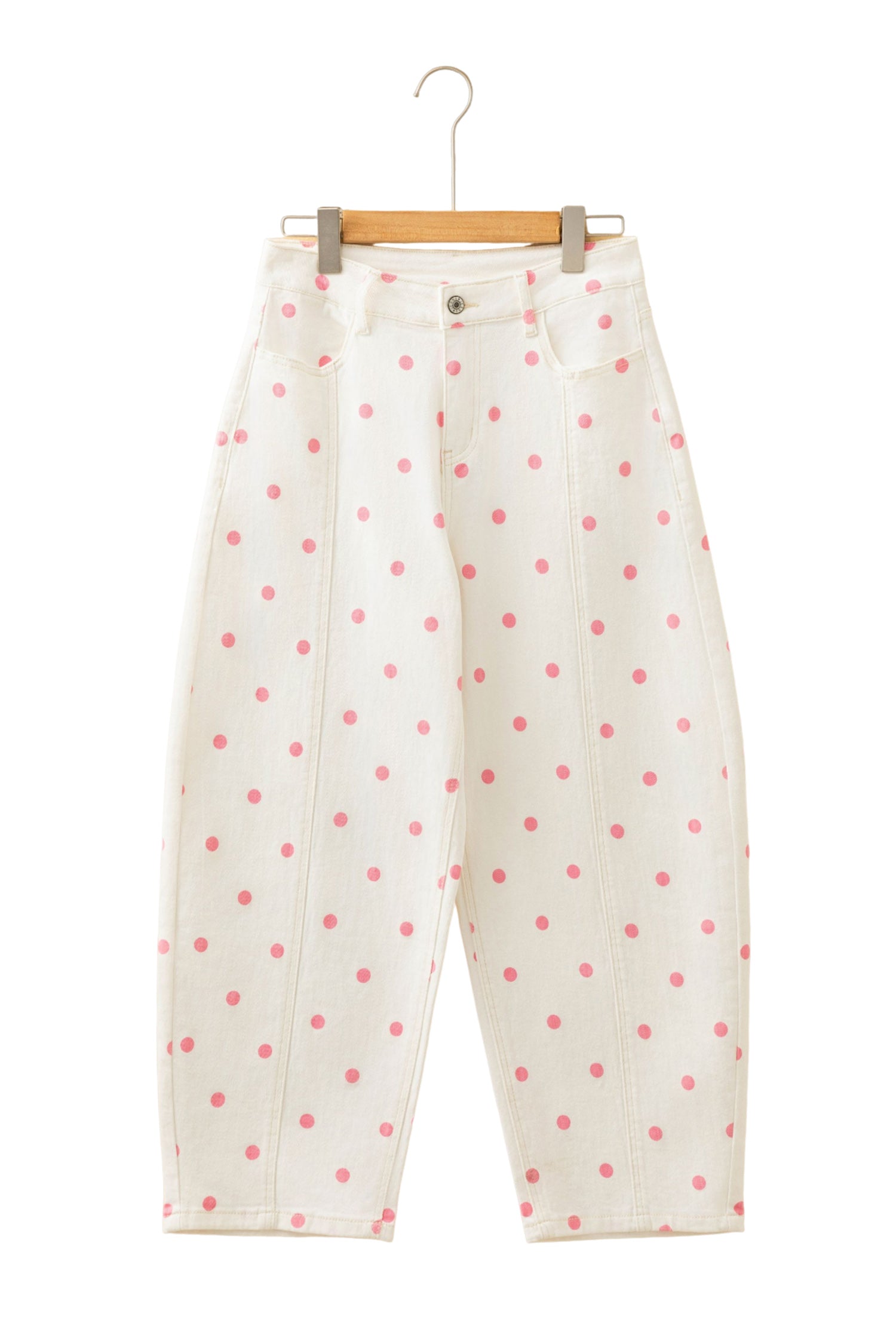 Brown Tailored Seam Polka Dot Print Barrel Casual Jeans