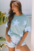 Etta Frayed Denim Star Patched Oversize Top
