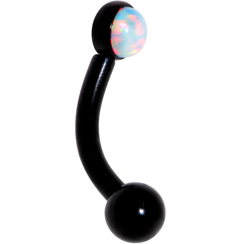 16G 1/4 White Synthetic Opal Flat Set Black IP Curved Eyebrow Rook Piercing