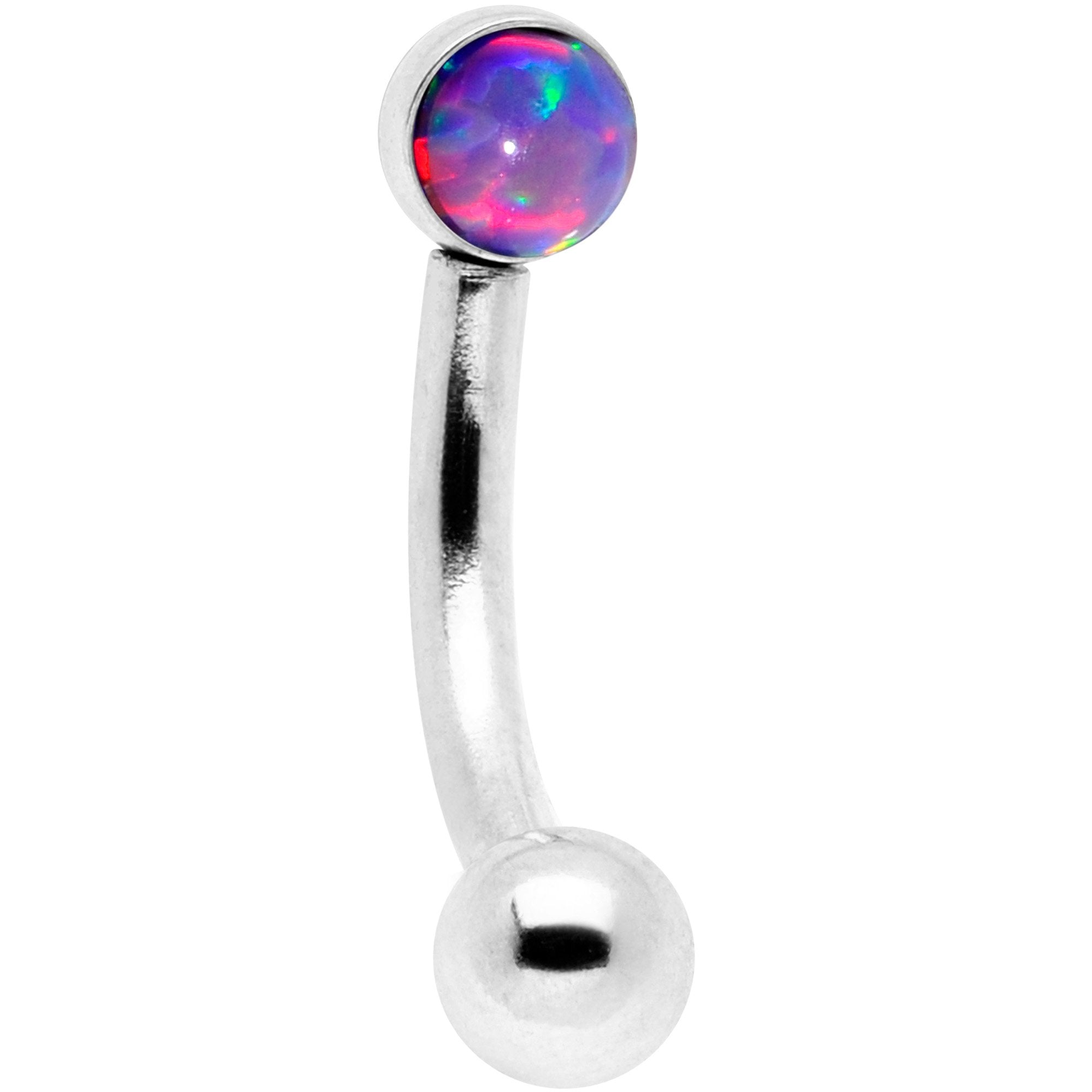 16G 1/4 Purple Synthetic Opal Flat Set Curved Eyebrow Rook Piercing