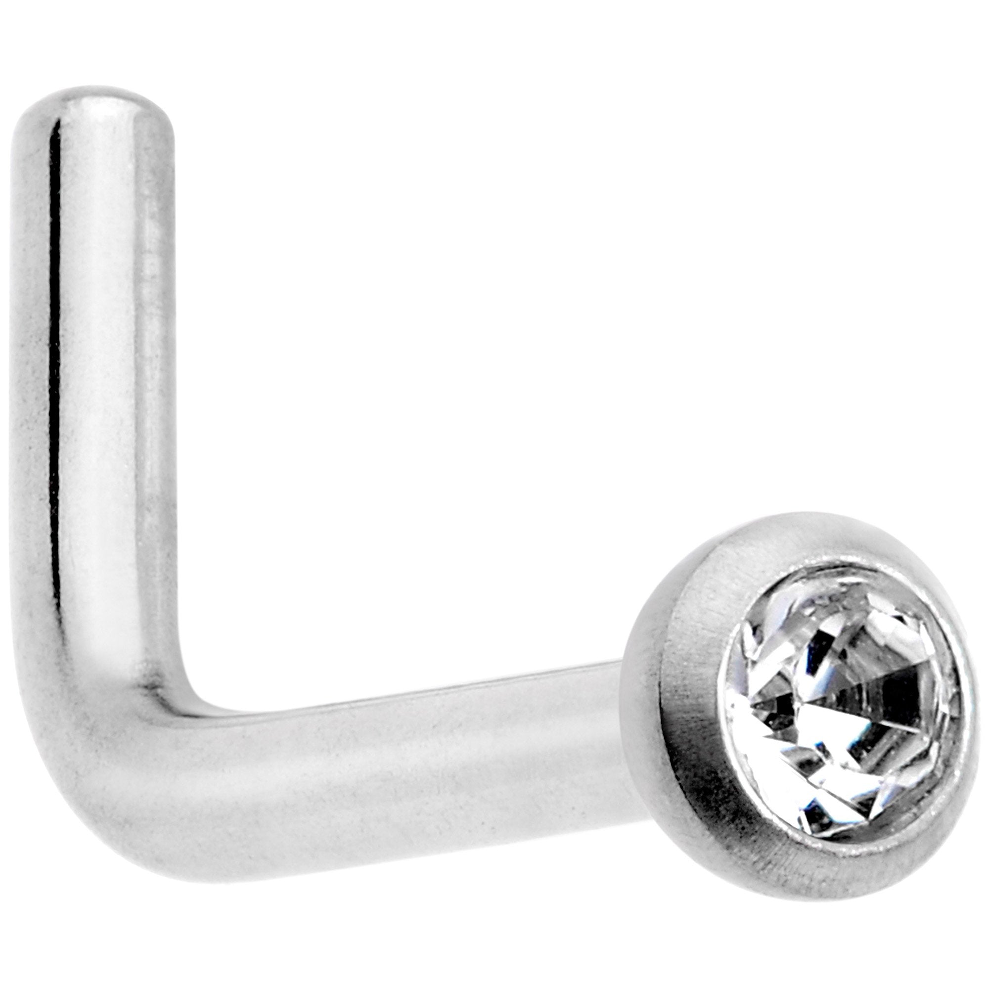 18G Grade 23 Titanium Press Fit CZ Micro Ball L Shaped Nose Ring