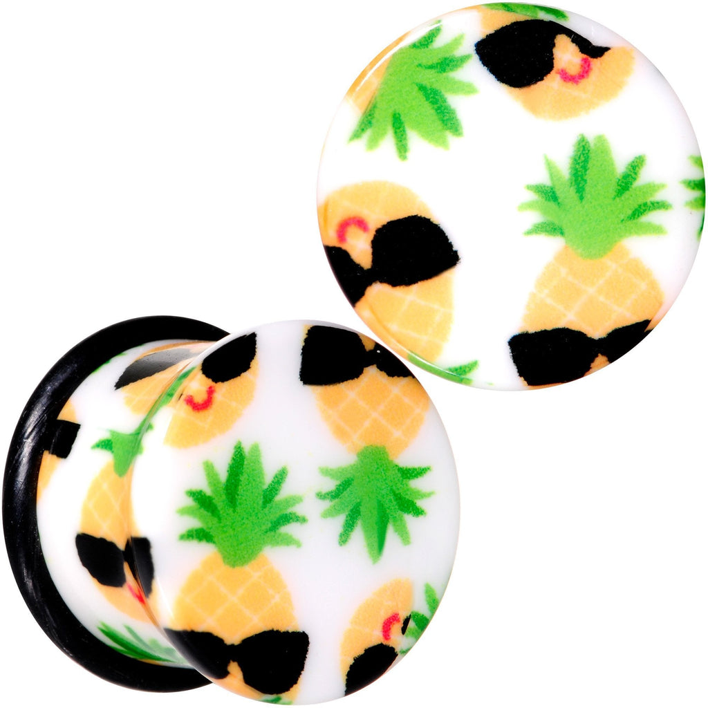 White Acrylic Hip Sunglasses Pineapple Single Flare Plug Set Sizes 3mm to 16mm