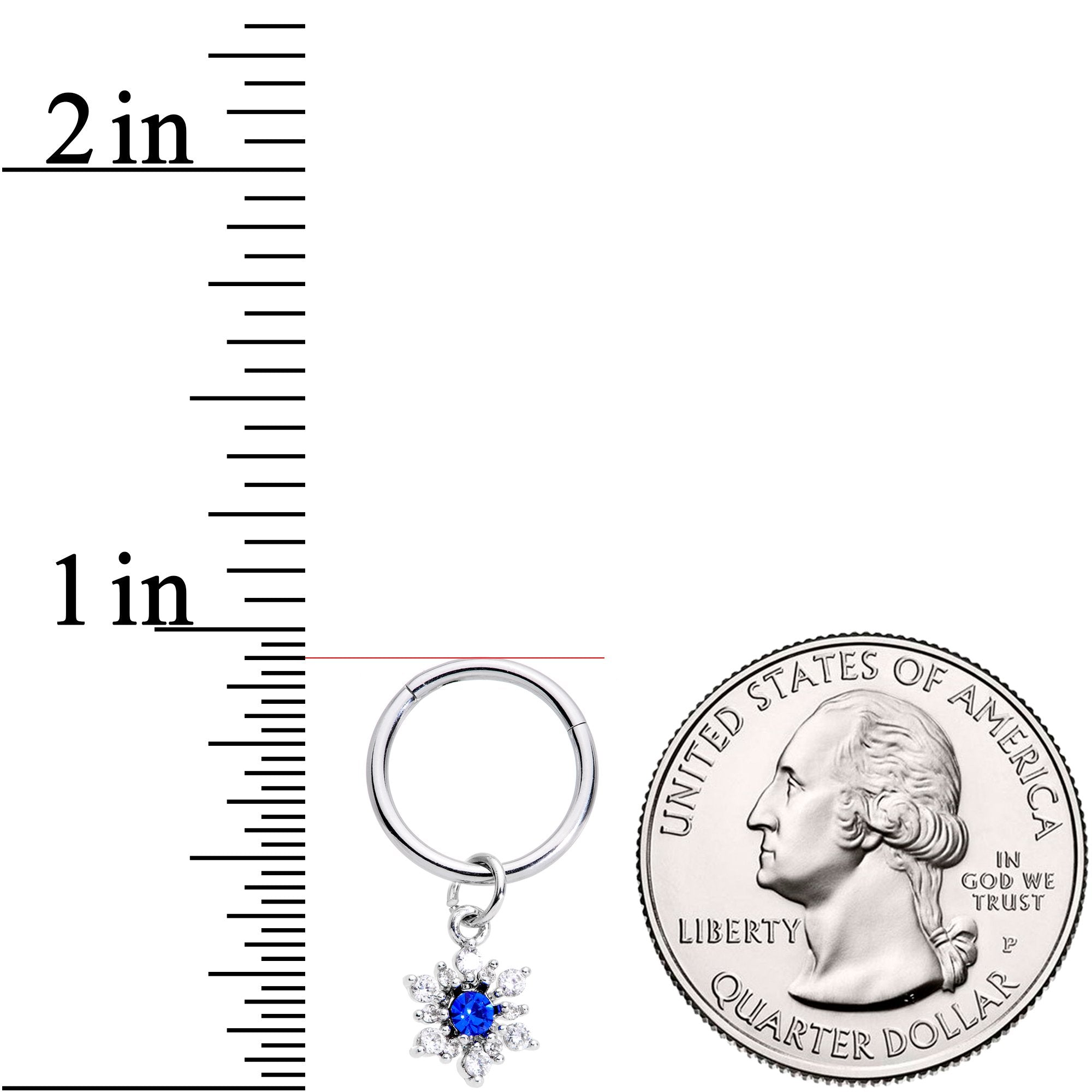 16G 3/8 Blue Clear Snowflake Hinged Dangle Segment Ring