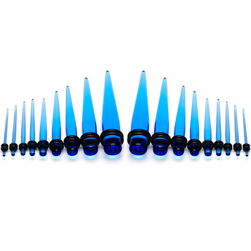 14 to 00G Light Blue Acrylic Straight Taper 18 Piece Stretching Kit