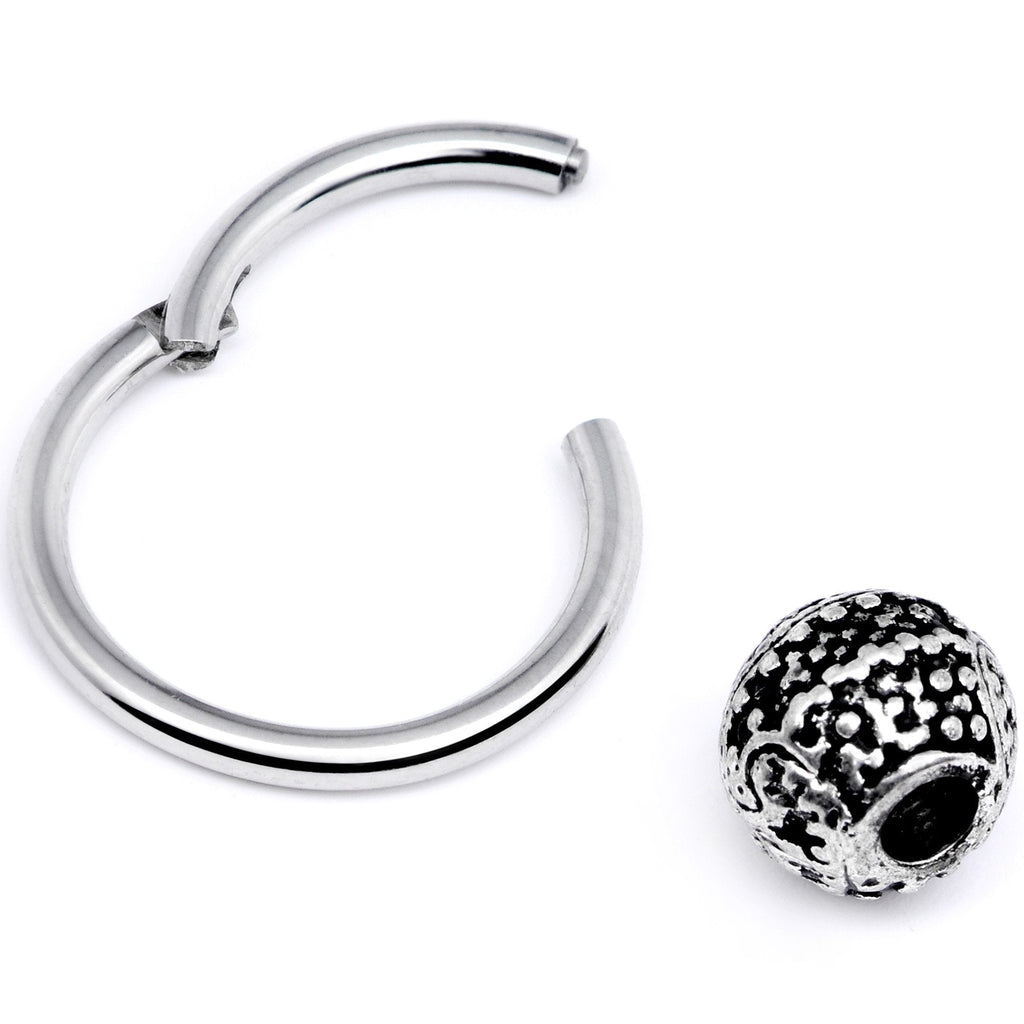 16G 3/8 Tiny Texture Pattern Bead Hinged Segment Ring