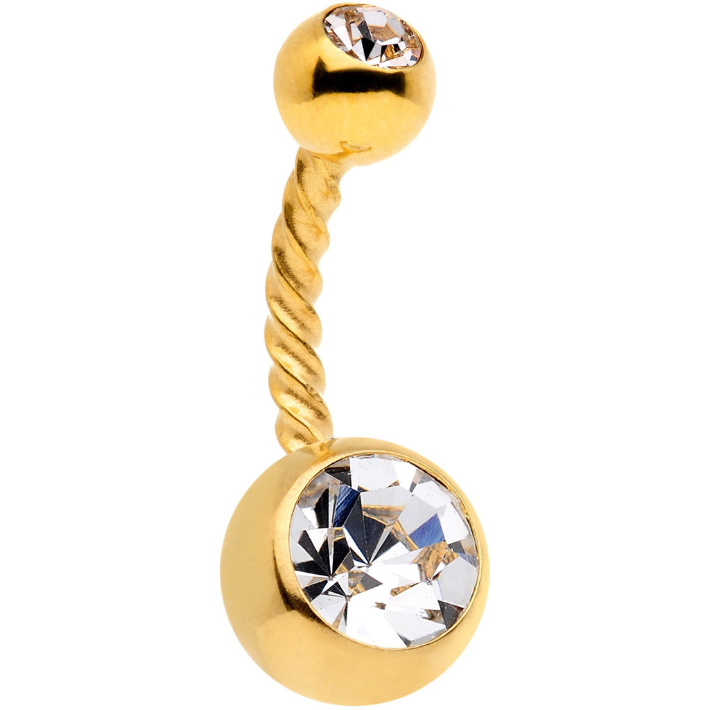 Clear Yellow Gem Gold Tone Thoroughly Twisted Belly Ring Set of 3