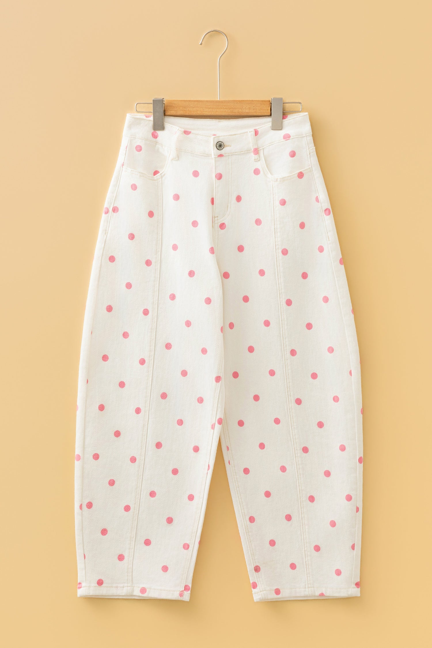 Brown Tailored Seam Polka Dot Print Barrel Casual Jeans