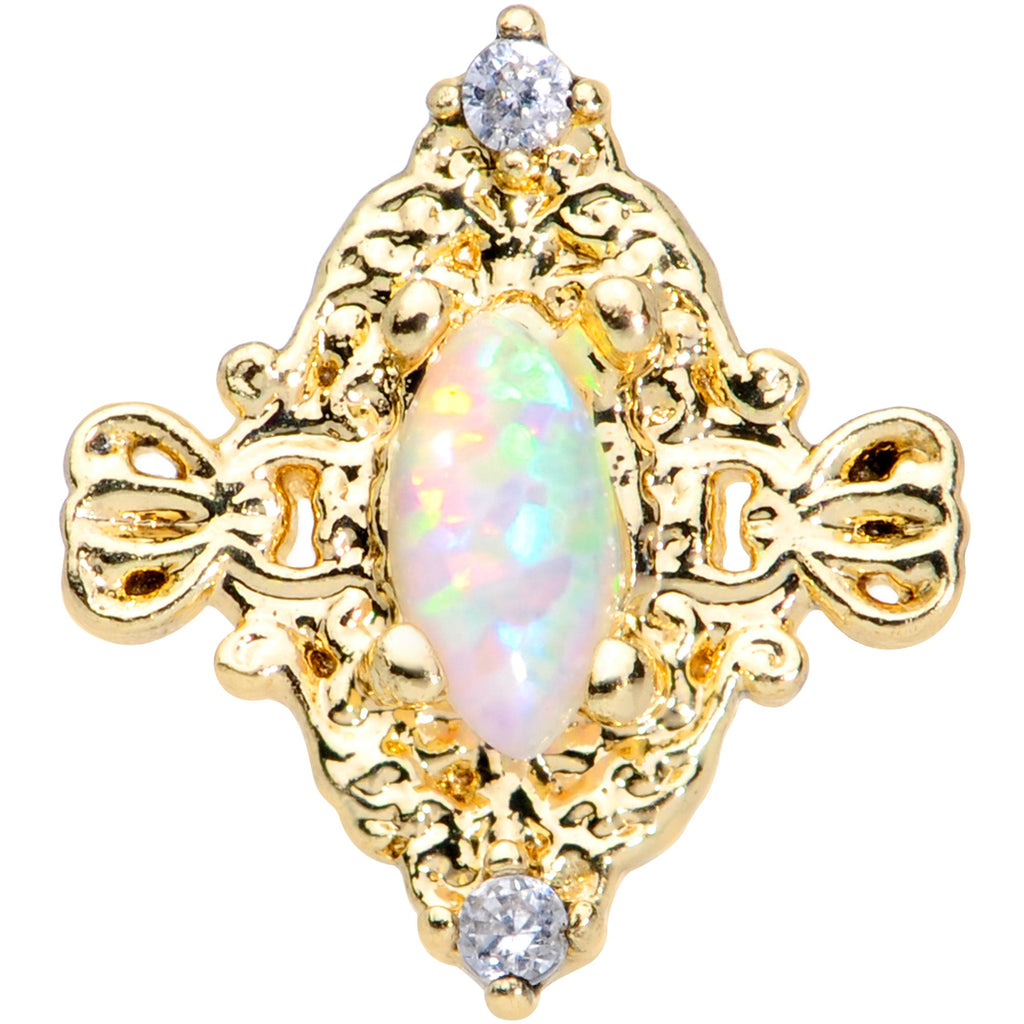 16G 1/4 White Synthetic Opal Gold Tone Oval Cartilage Tragus