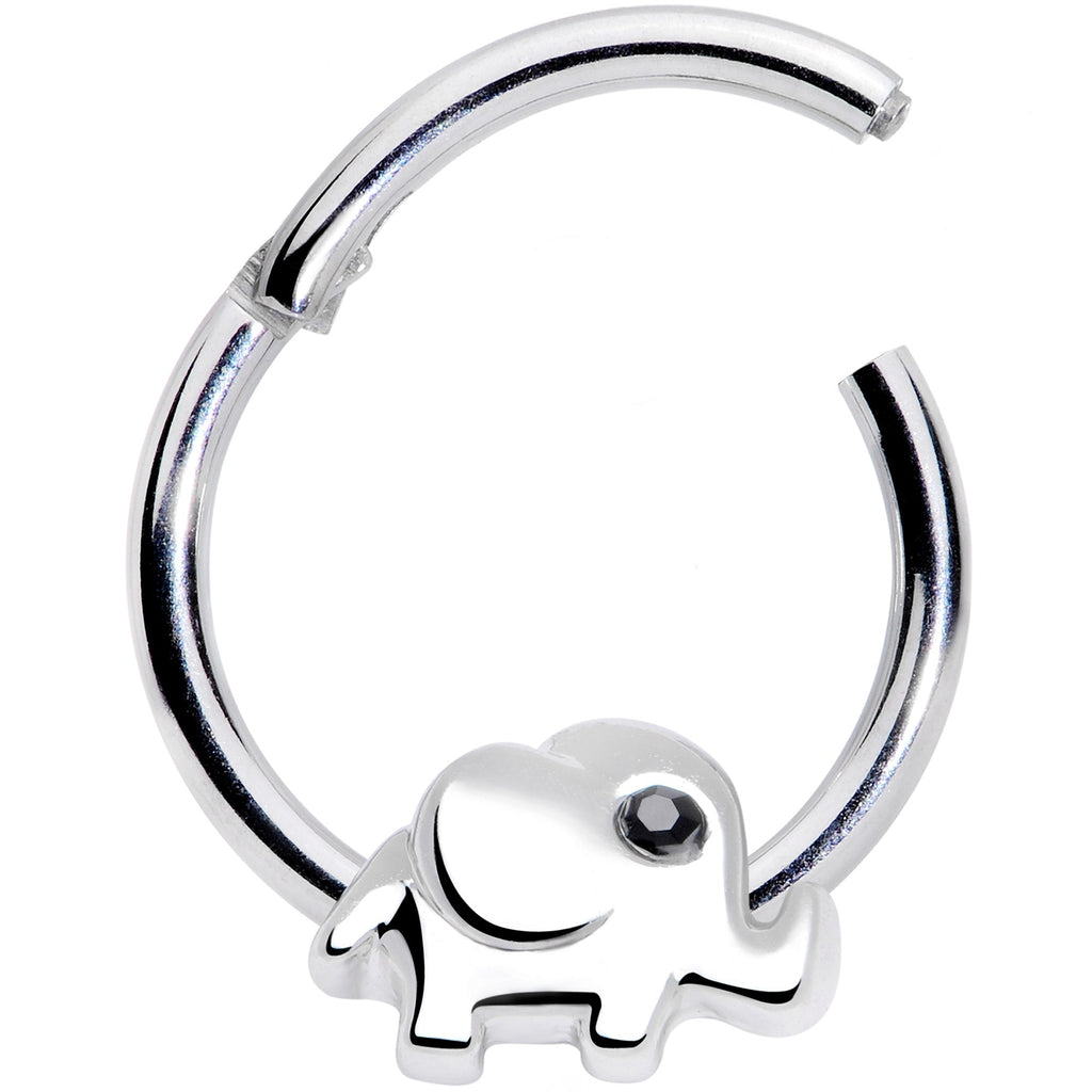 16G 3/8 Black Gem Baby Elephant Hinged Segment Ring