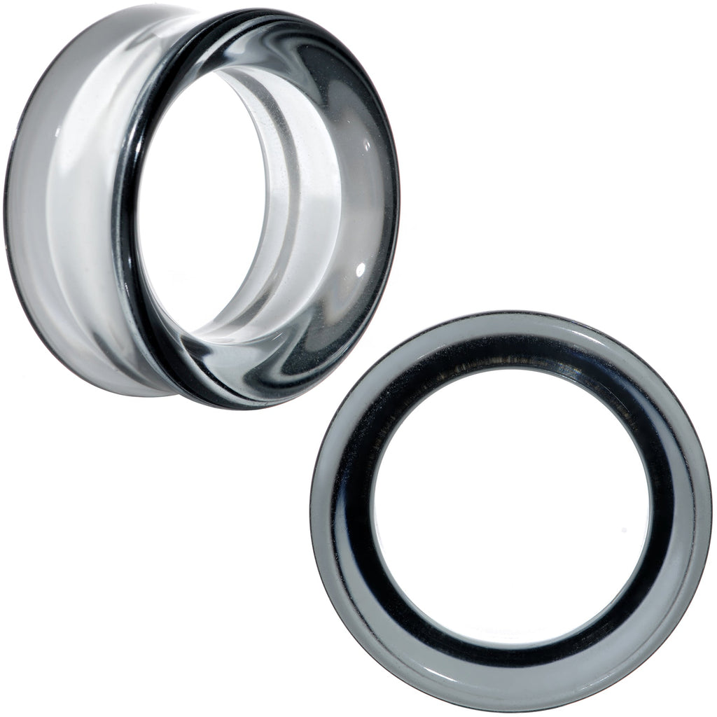 Translucent Black Glass Tunnel Plug Set 2G to 1 Inch