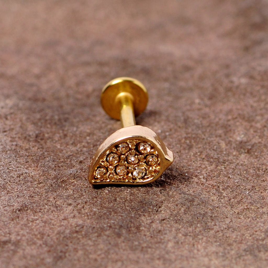 16G 5/16 Clear CZ Gem Gold Tone Swirl Labret Monroe Tragus