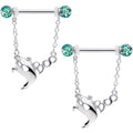 14G 5/8 UV Ball Boo Ghost Halloween Chain Dangle Nipple Ring Set