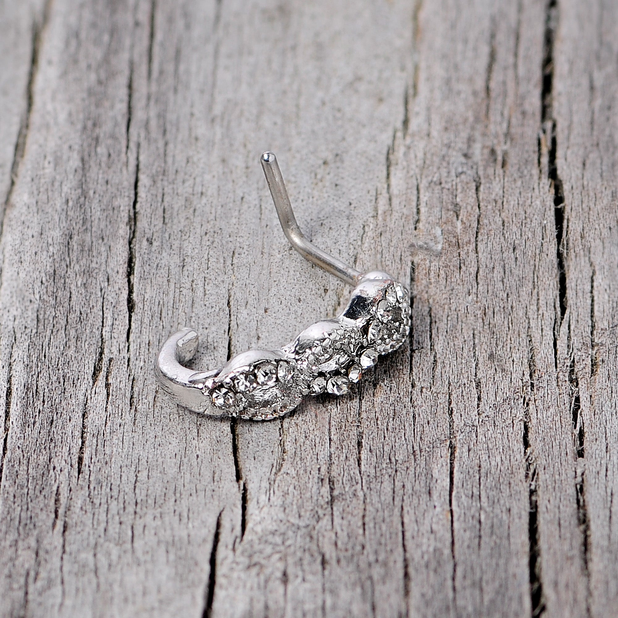 20G 5/16 Clear Gem Braid Faux Hoop L Shaped Nose Ring