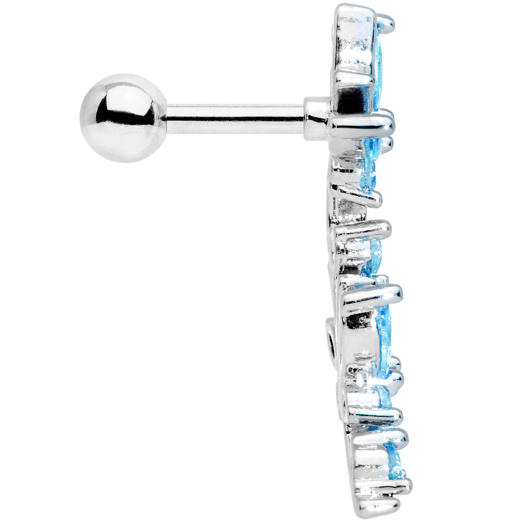 16G 1/4 Aqua CZ Gem Butterflies Left Ear Cartilage Tragus