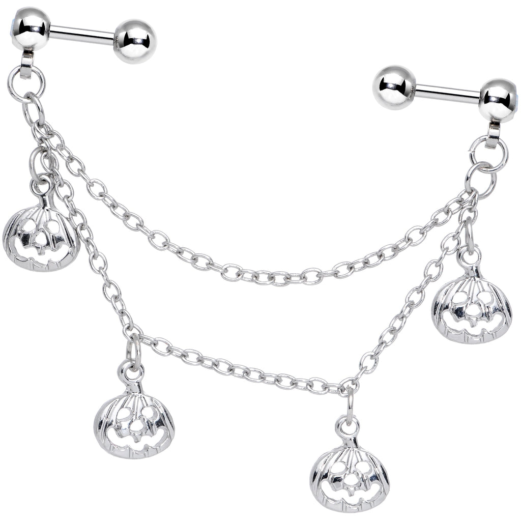 16G 1/4 Aurora Gem Pumpkin Halloween Cartilage Chain Earring