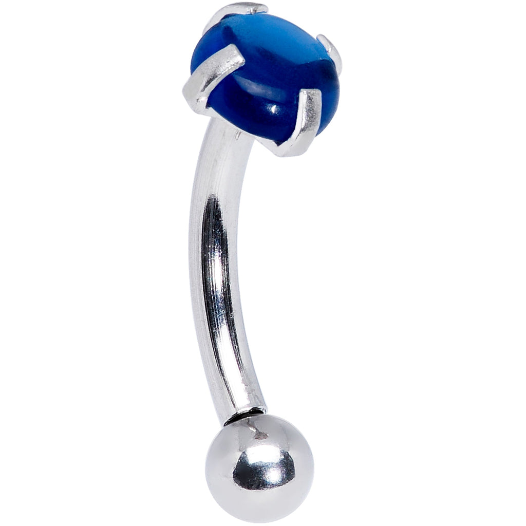 16G 5/16 Blue CZ Gem Internally Threaded Curved Eyebrow Ring