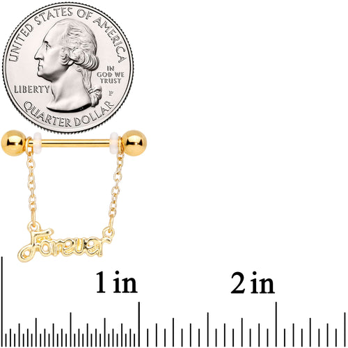 14G 1/2 Gold Tone Love Forever Chain Dangle Nipple Ring Set