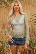 Amber Vintage Floral Mesh Long Sleeve Top