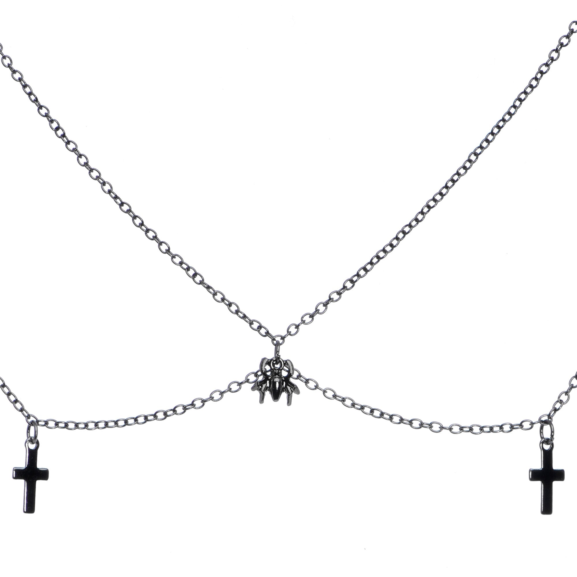 14G 9/16 Black Gem Spider Cross Halloween Dangle Nipple Chain