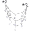 16G 1/4 Clear Gem Clear Cube Triple Dangle Cartilage Chain Earring