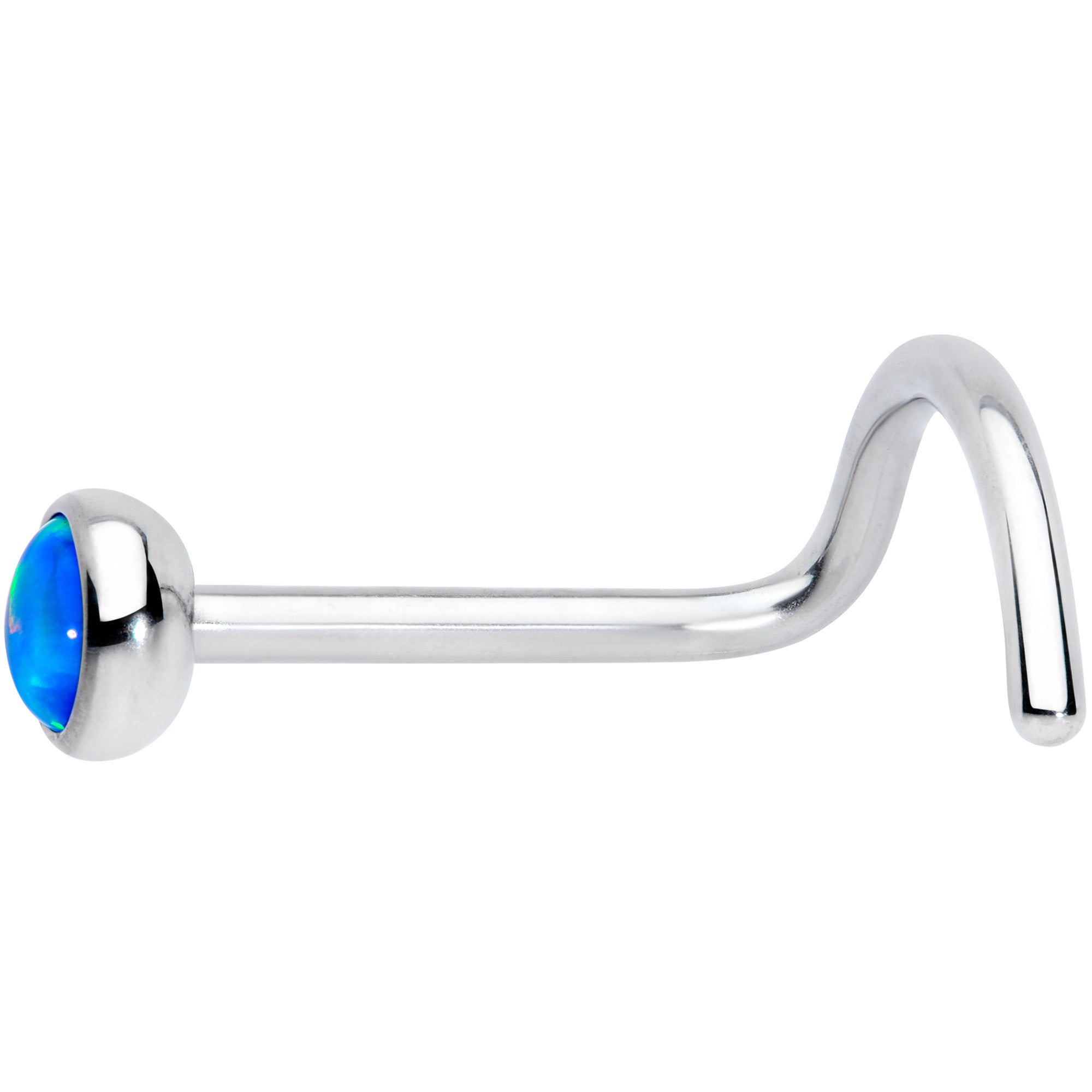 20G 7mm Blue 3mm Synthetic Opal Titanium Left Nose Ring Screw