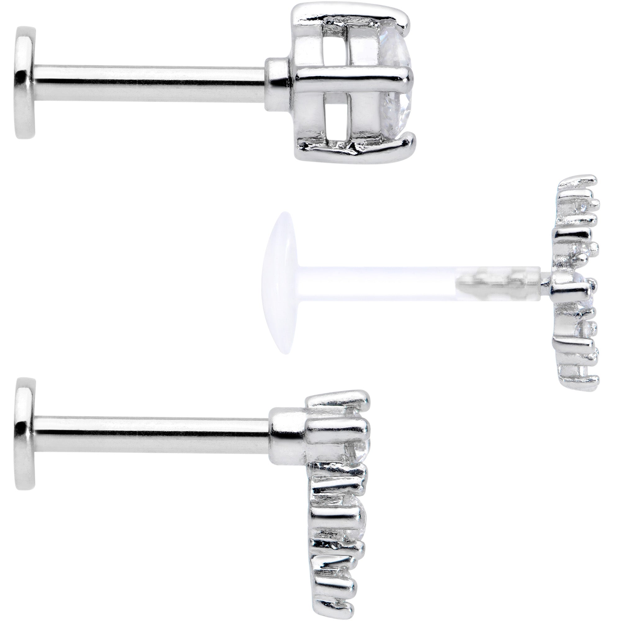 16G 5/16 Clear Gem Bioplast Curves Labret Monroe Tragus Set of 3