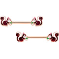 14G 9/16 Rose Gold Tone Snacking Squirrel Barbell Nipple Ring Set