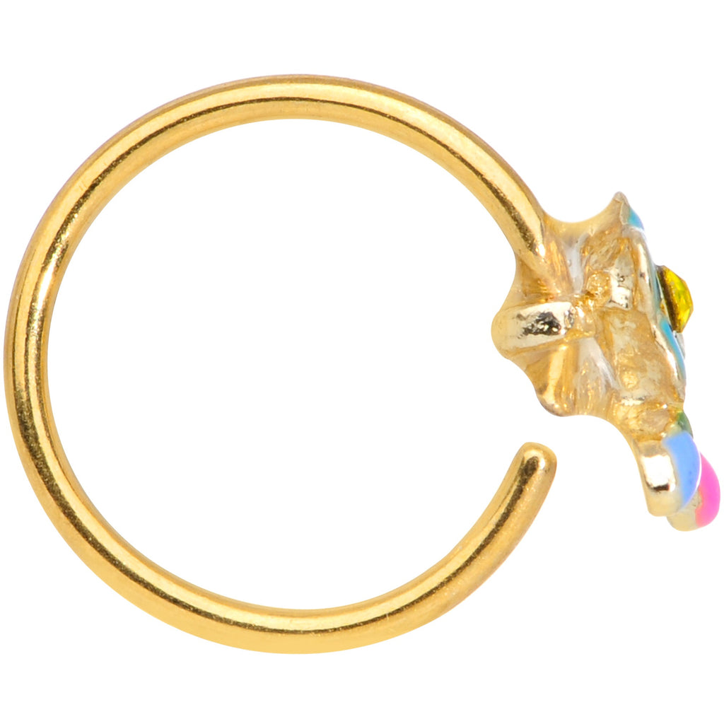20G 5/16 Yellow Gem Gold Tone Neon Flower Nose Hoop