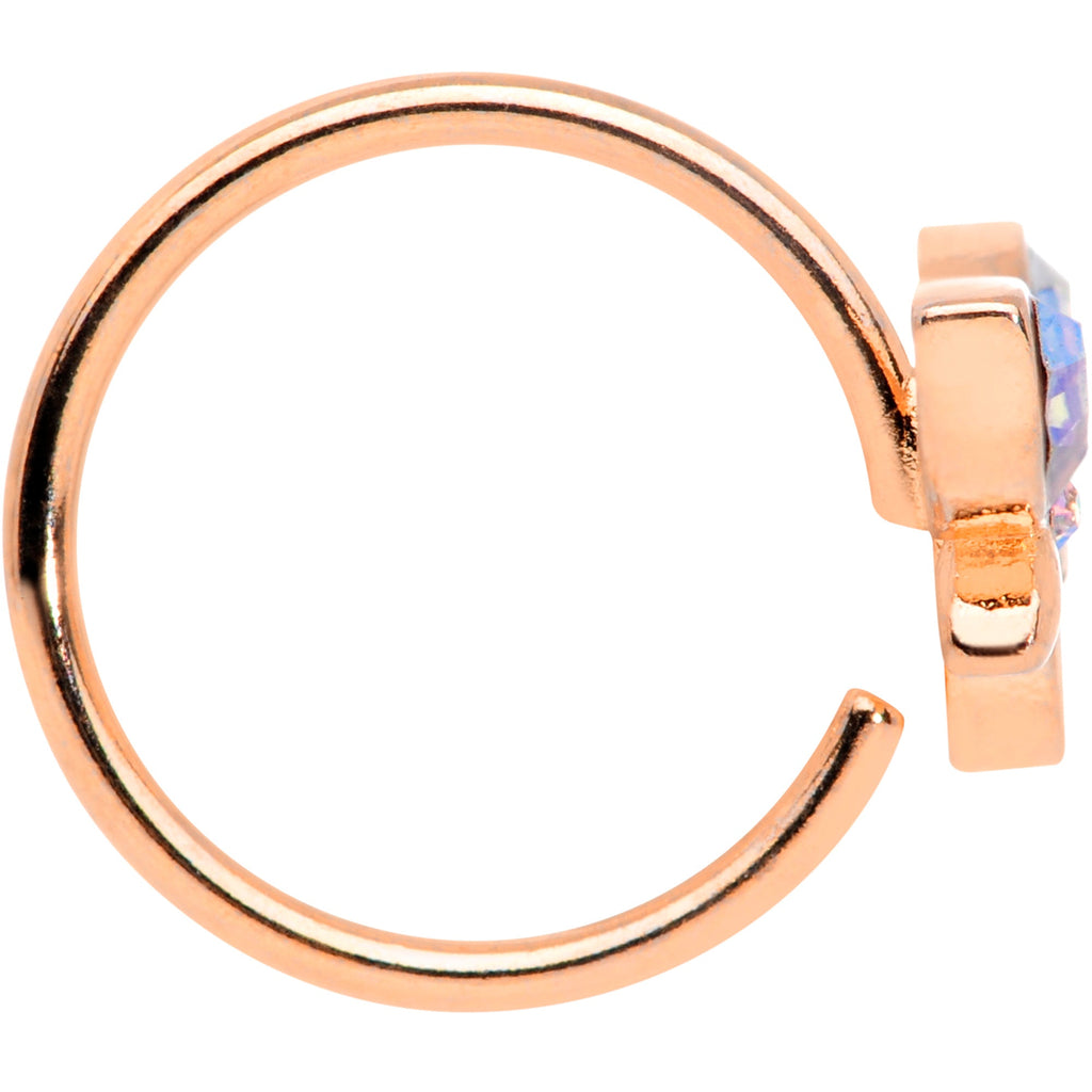 18G 3/8 Aurora Gem Rose Gold Tone Loop Butterfly Nose Hoop